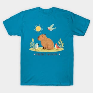 Protect Wildlife - Capybara with birds T-Shirt